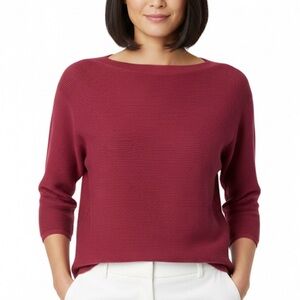 Chico's Raspberry Red Ribbed Boat Neck Raglan Sweater Cotton Blend Size 2 L